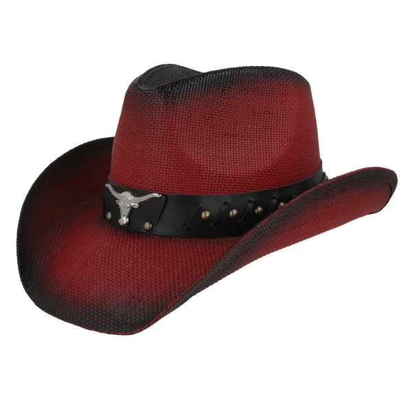 Summer Cowboy Hat With Stiff Paper & Pu Band – Red