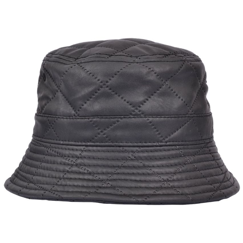 Quilted Leather Look PU Bucket Hat - Black