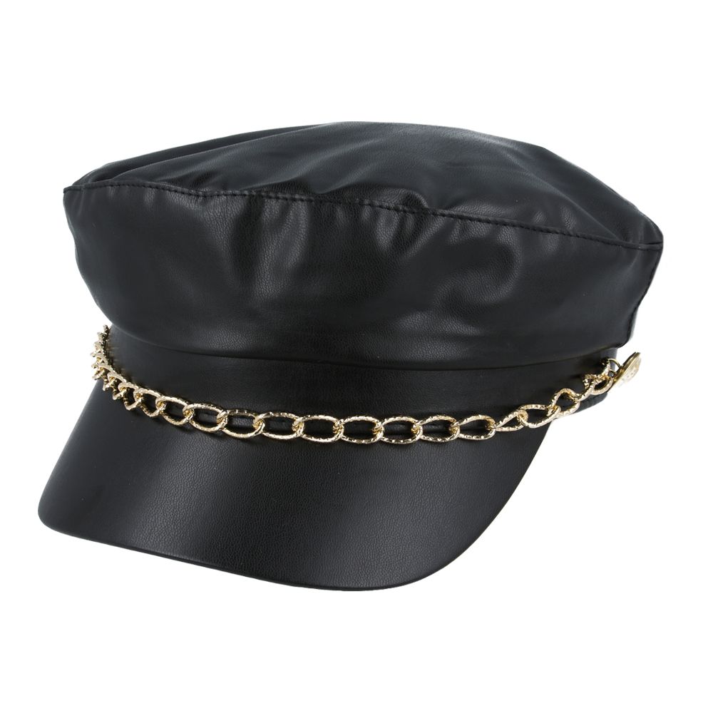 Vinyl Pu Rain Breton, Sailor, Captain Cap With Gold Chain & Button