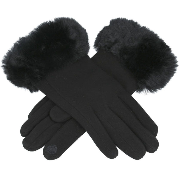 Ladies Soft Cotton Gloves Touch Screen With Faux Fur- Black,Pink,Navy,Wine,