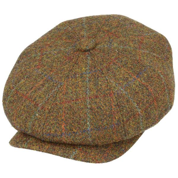 Harris Tweed 100% Scottish Wool Check Bakerboy Newsboy Cap - Green