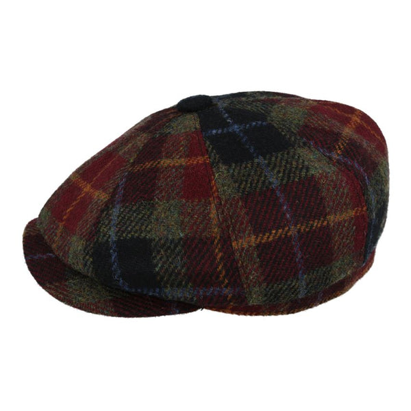 Harris Tweed 100% Scottish Wool Check Bakerboy Newsboy Cap - Burgundy