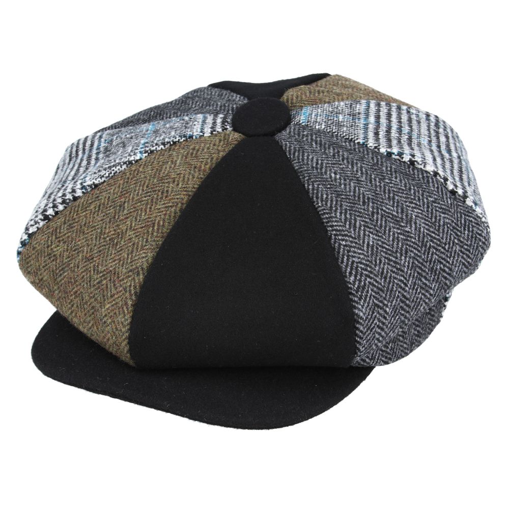 Herringbone Tweed Patchwork Big Apple Cap - Multi Colours