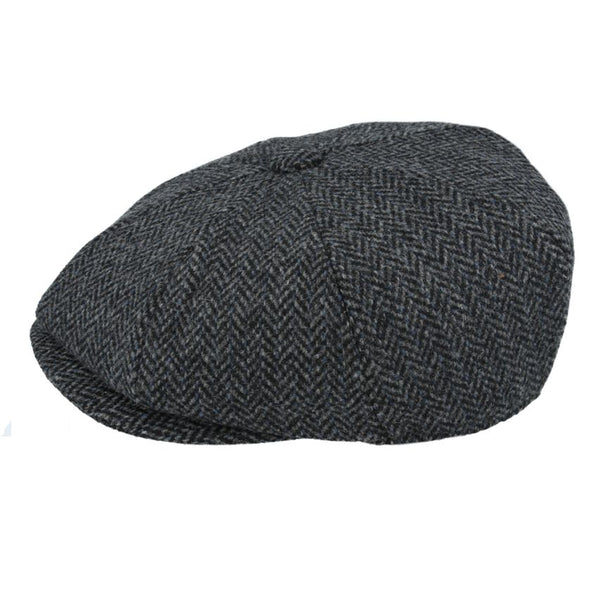 Wool Herringbone Gatsby 8 Panel Newsboy Cap - Dark Grey