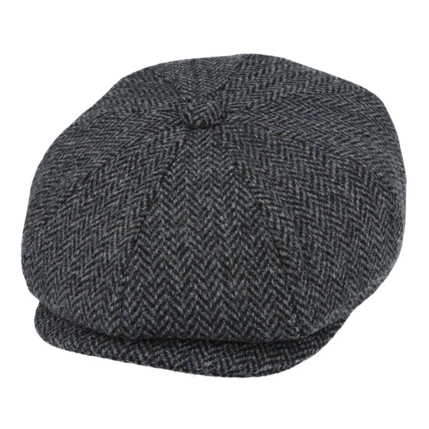 Wool Herringbone Gatsby 8 Panel Newsboy Cap - Dark Grey