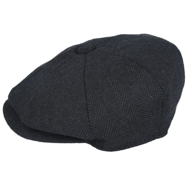 Country Tweed Herringbone Newsboy Bakerboy Cap - Black