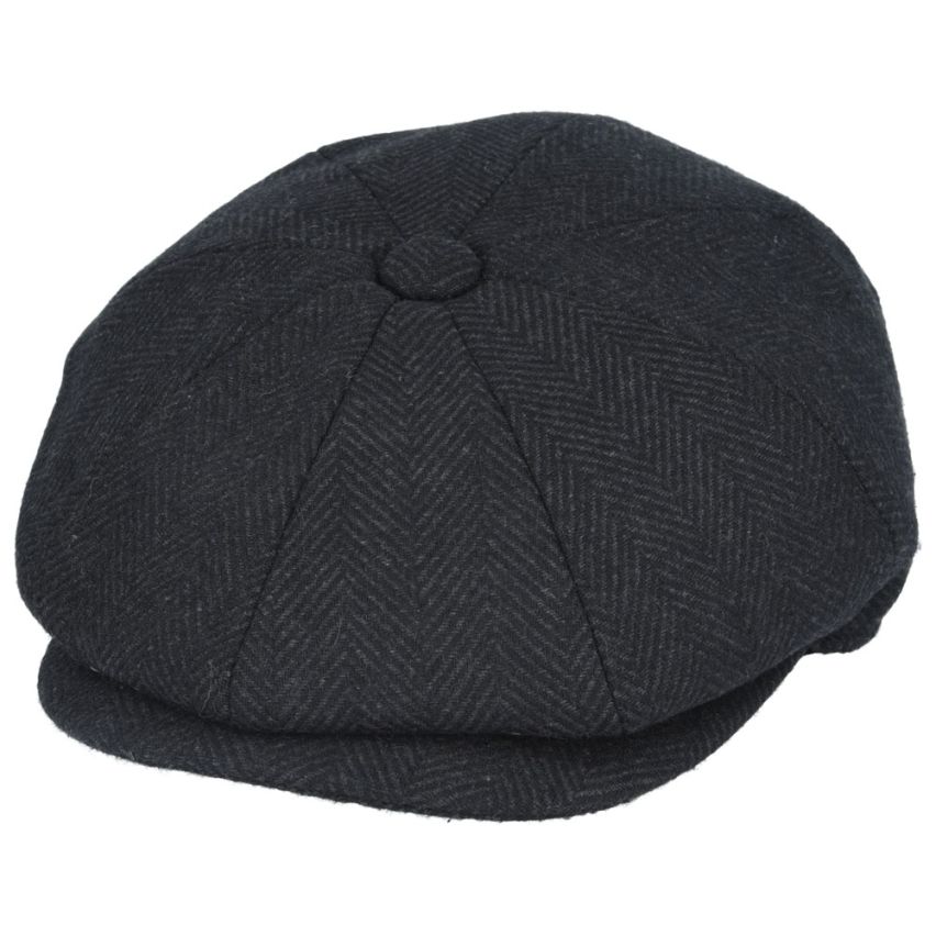 Country Tweed Herringbone Newsboy Bakerboy Cap - Black