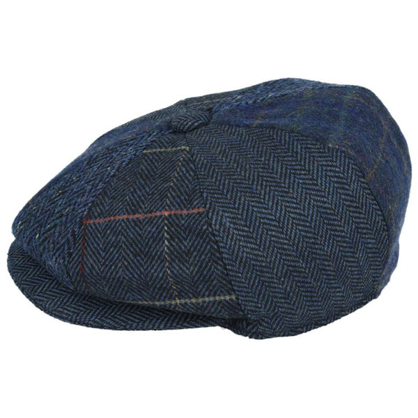 Donegal Tweed Herringbone Patch Newsboy Cap - Navy