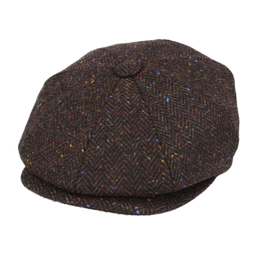 Donegal Tweed Herringbone Peaky Blinders Newsboy Cap - Brown