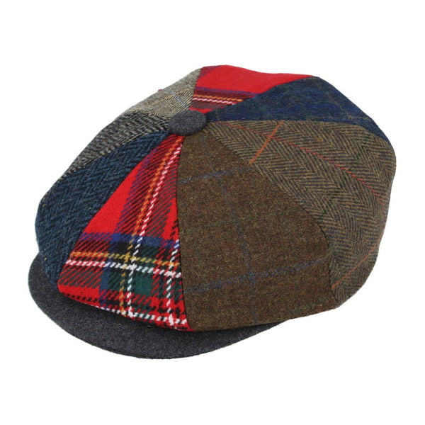 Donegal Tweed Herringbone Tartan Patch Newsboy Cap - Multi Colour