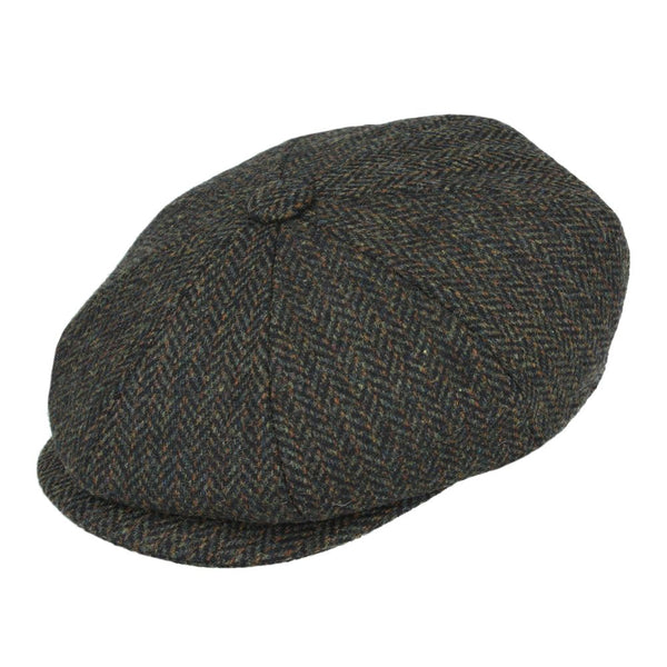 Wool Herringbone 8 Panel Gatsby Newsboy Cap - Green