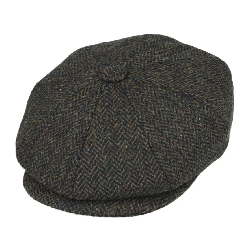 Wool Herringbone 8 Panel Gatsby Newsboy Cap - Green