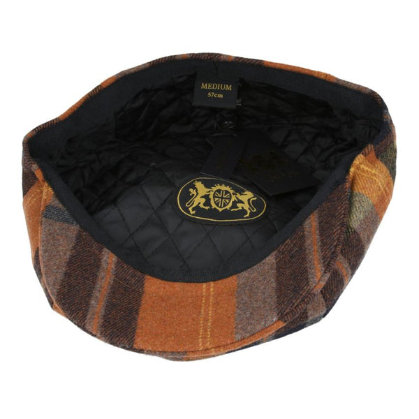 Wool Checked Tartan 8 Panel Gatsby Newsboy Cap - Orange