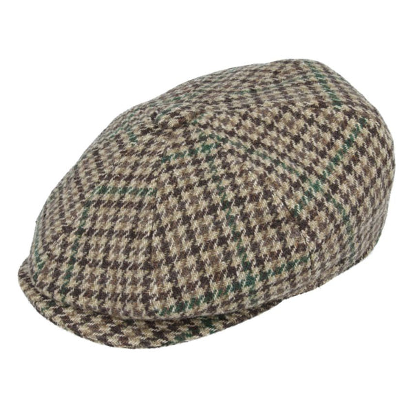 Houndstooth Tweed 8 Panel Gatsby Newsboy Cap - Green