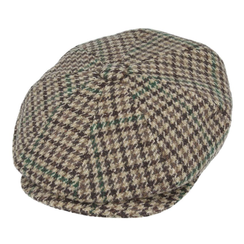 Houndstooth Tweed 8 Panel Gatsby Newsboy Cap - Green