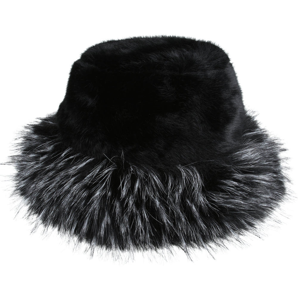 Fluffy Soft Faux Fur Bucket Hat – Black