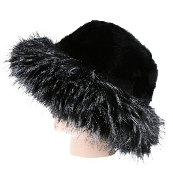 Fluffy Soft Faux Fur Bucket Hat – Black