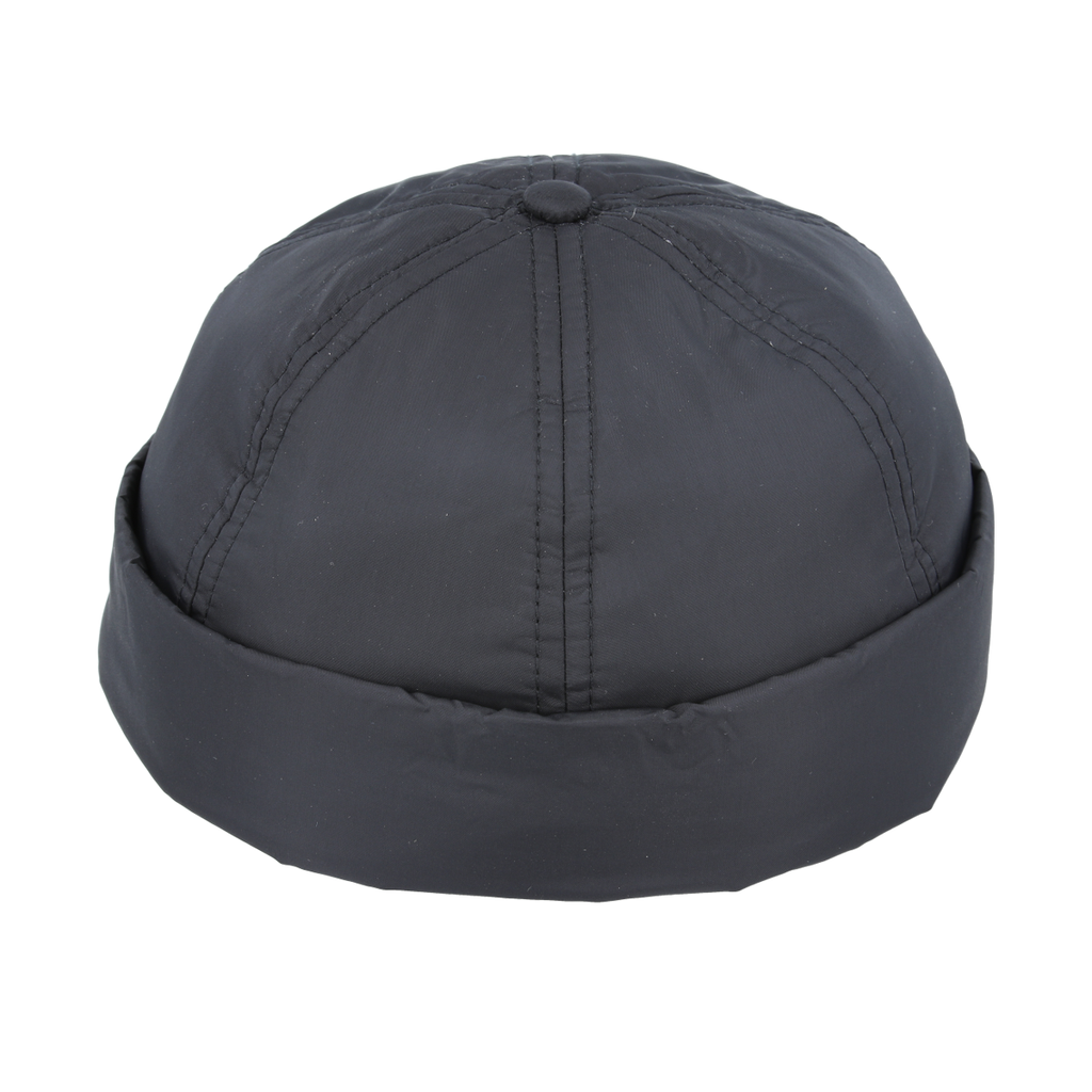 Nylon Waterproof Docker Rolled Cuff Retro Fashion Brimless Hat – Black