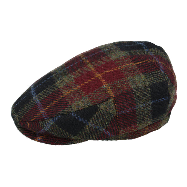 Harris Tweed 100%  British Wool Herringbone Check Flat Cap - Burgundy
