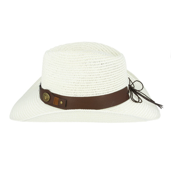Summer Western Cowboy Hat With Shapeable Brim and buffalo Strap – Cream