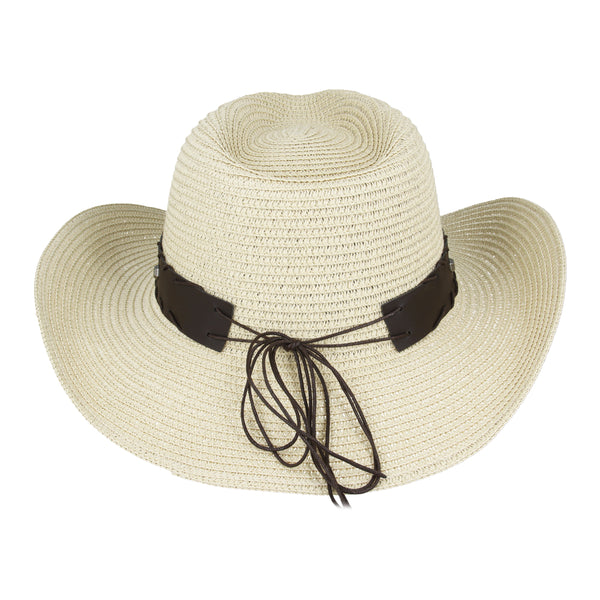 Summer Western Cowboy Hat With Shapeable Brim and buffalo Strap – Beige
