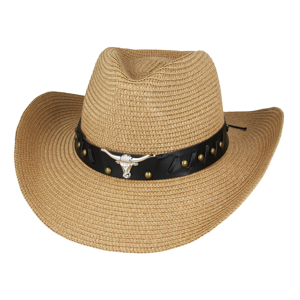 Summer Western Cowboy Hat With Shapeable Brim and buffalo Strap – Brown