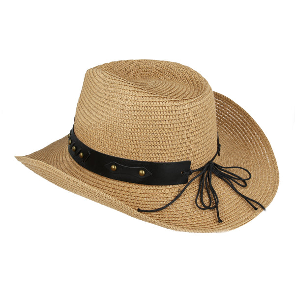 Summer Western Cowboy Hat With Shapeable Brim and buffalo Strap – Brown