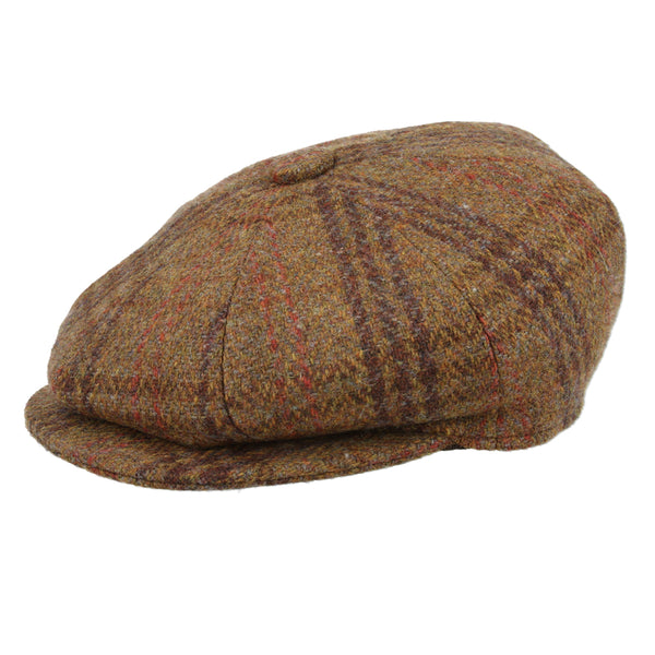 Checked Tweed Wool 8 Panels Newsboy Cap – Brown