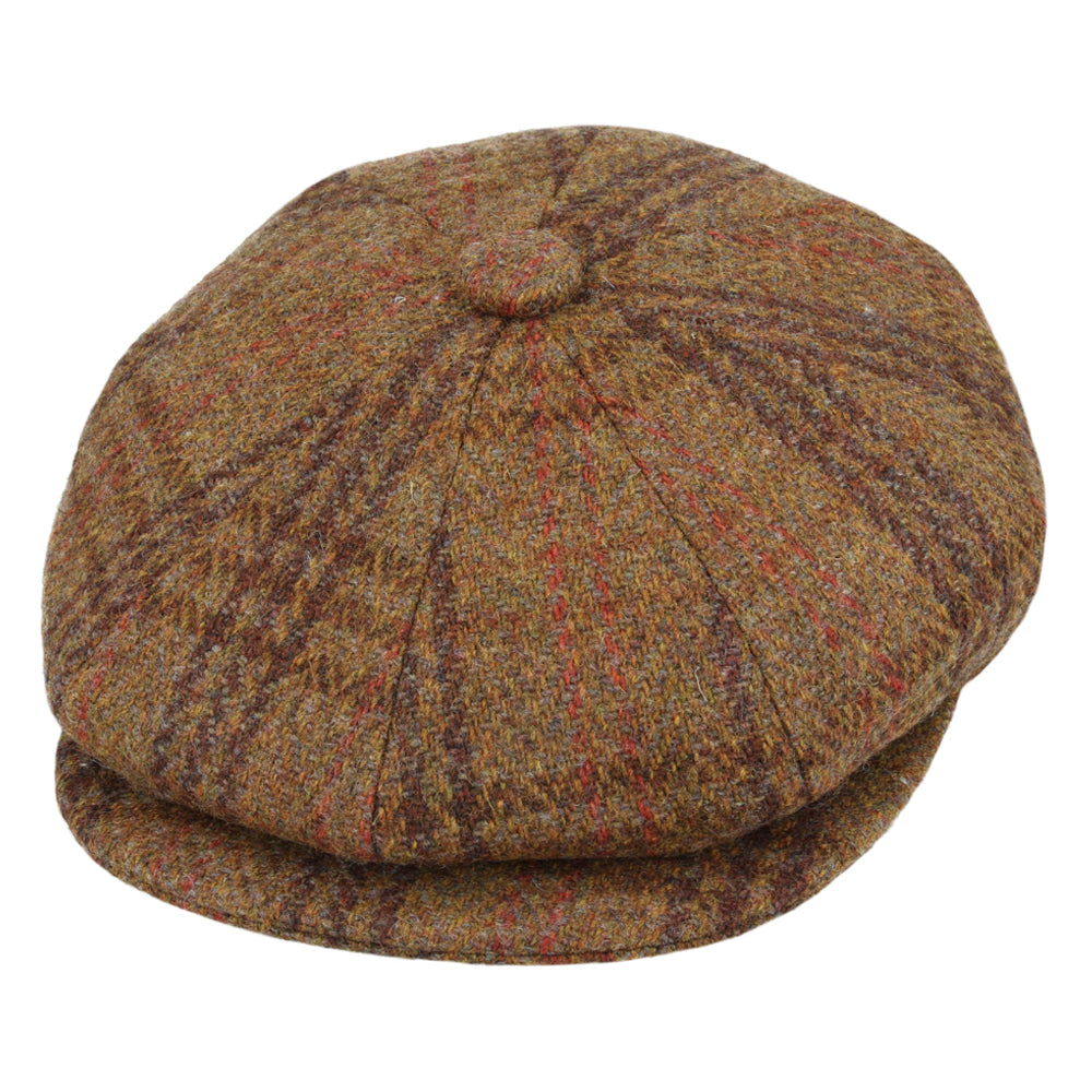 Checked Tweed Wool 8 Panels Newsboy Cap – Brown