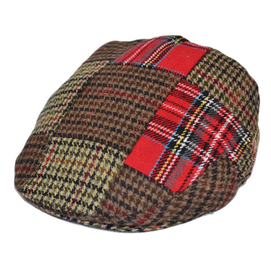 G&H Mixed Tweed & Check Patch Flat Cap - Multi/Colours
