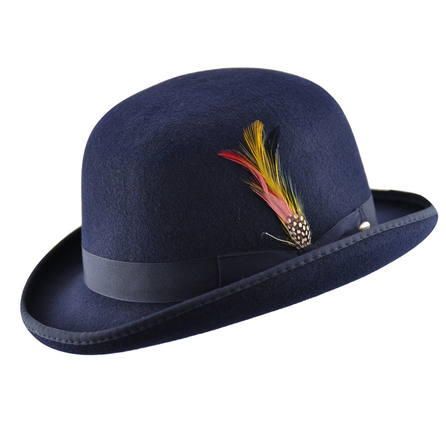 Felt Hats Navy Blue Bowler Hat Wool Felt Hard Bowler Hat