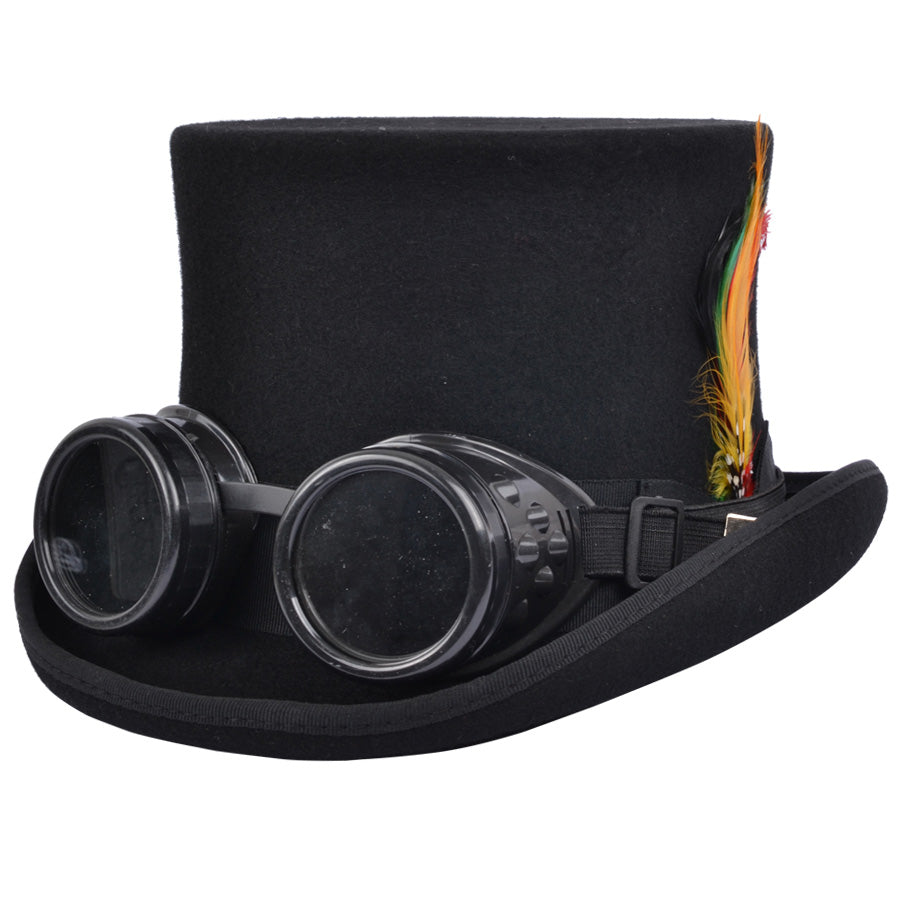 Steampunk Top Hat With Goggles - Black
