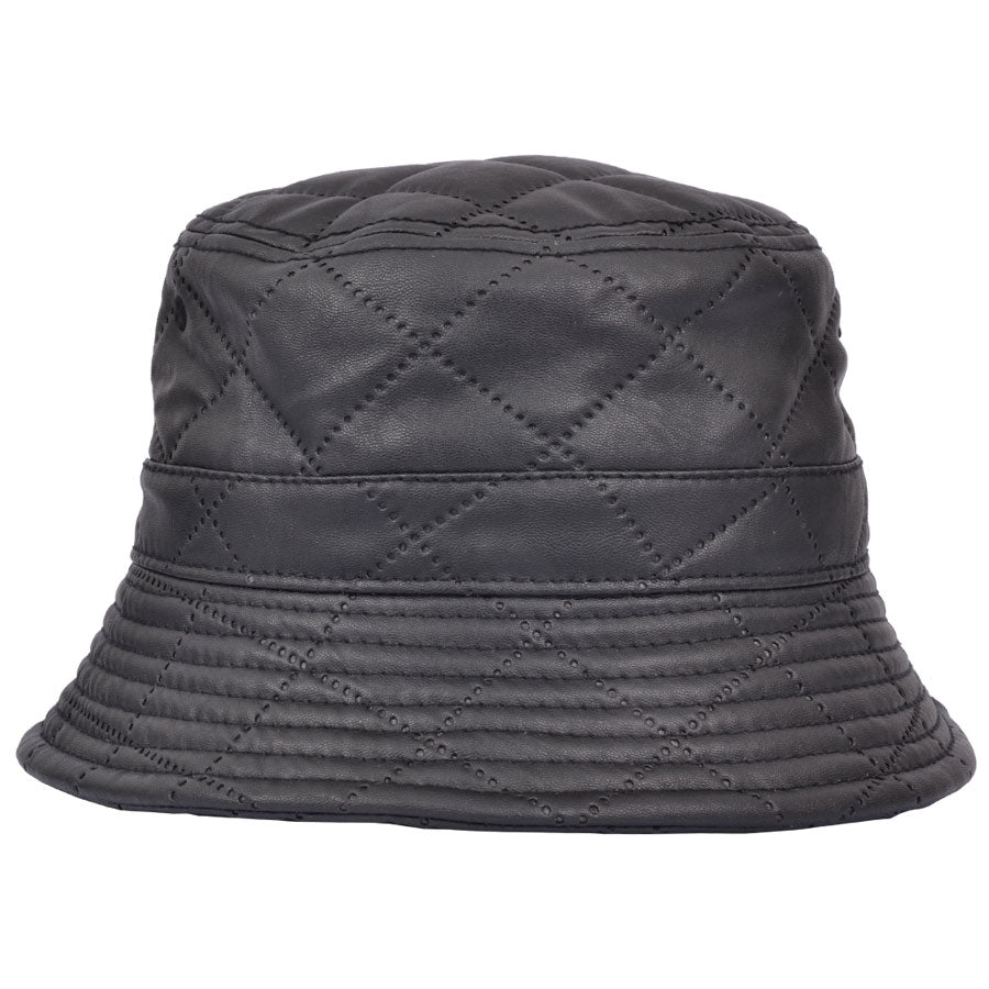 Carbon 212 Quilted Leather Look Bucket Hat - Black