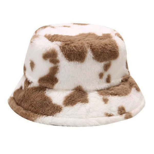 Maz Cow Print Fluffy Faux Fur Bucket Hats