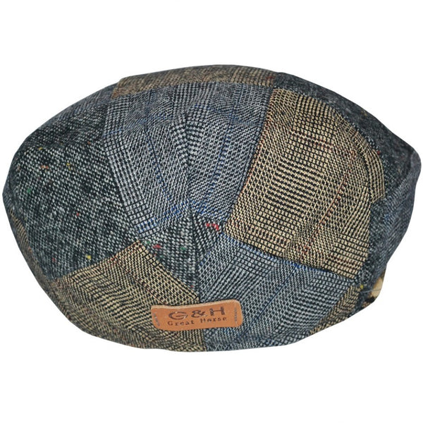 G&H Wool Check Tweed Multi Colours Patch Flat Cap