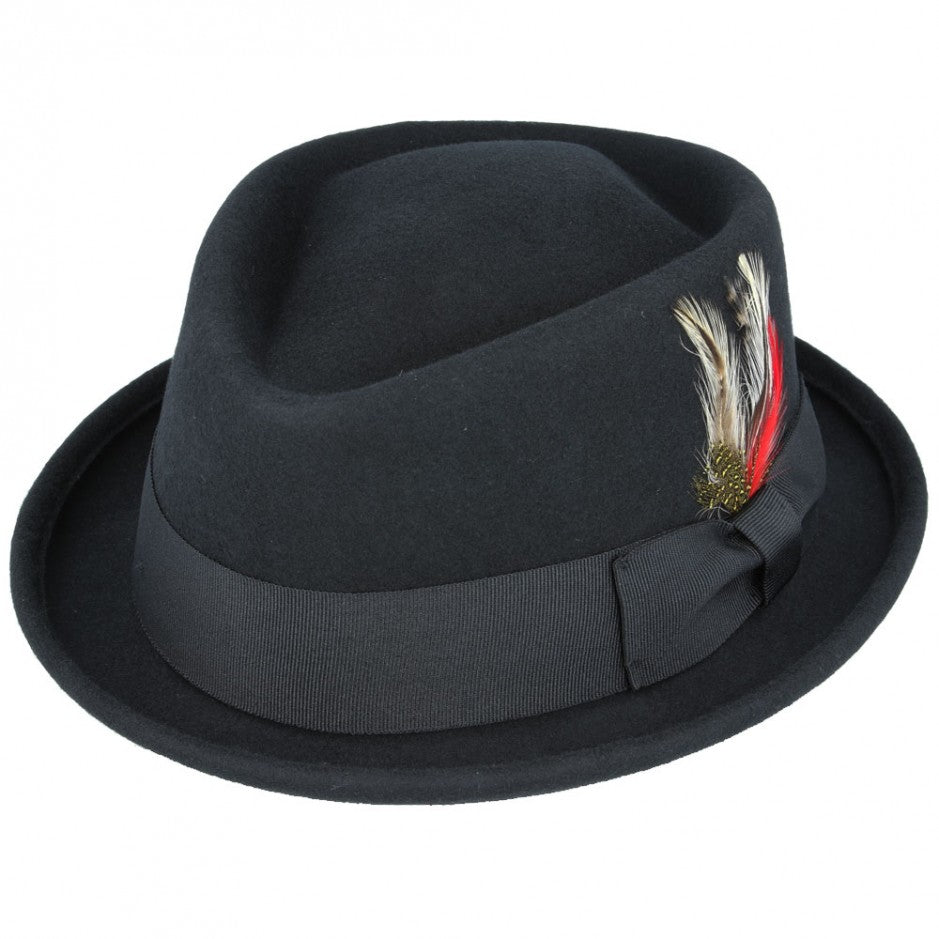 Black Trilby Hat Handmade Wool Felt Crushable - Camden