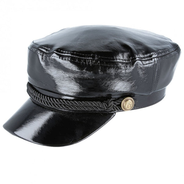 Maz Shiny Vinyl Pu Rain Breton, Sailor, Captain Hat - Black