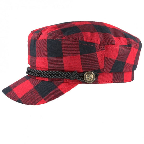 Maz Lumberjack Check Breton, Sailor, Captain Hat - Black - Red