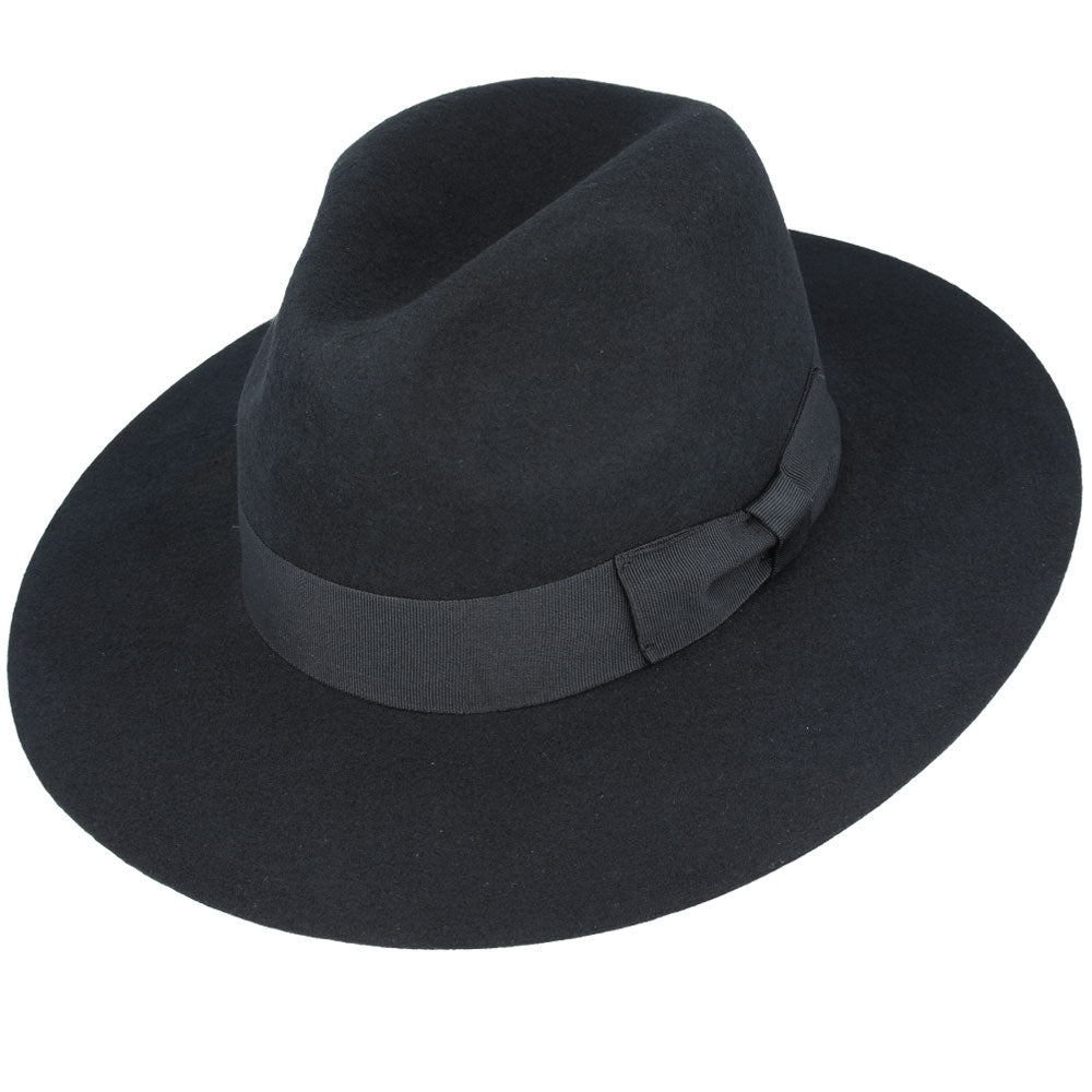 Gladwin Bond Wide Flat Stiff Brim Wool Fedora Hat