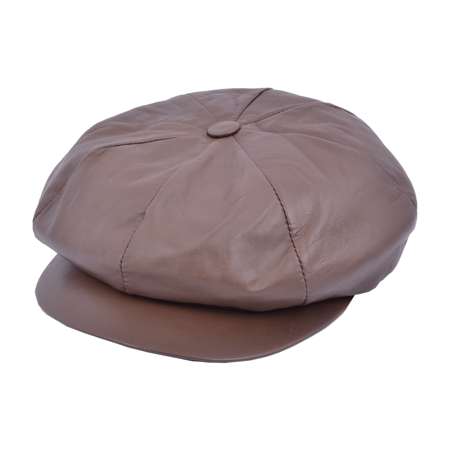 Genuine Leather Adjustable Casual Bakerboy Cap - Brown