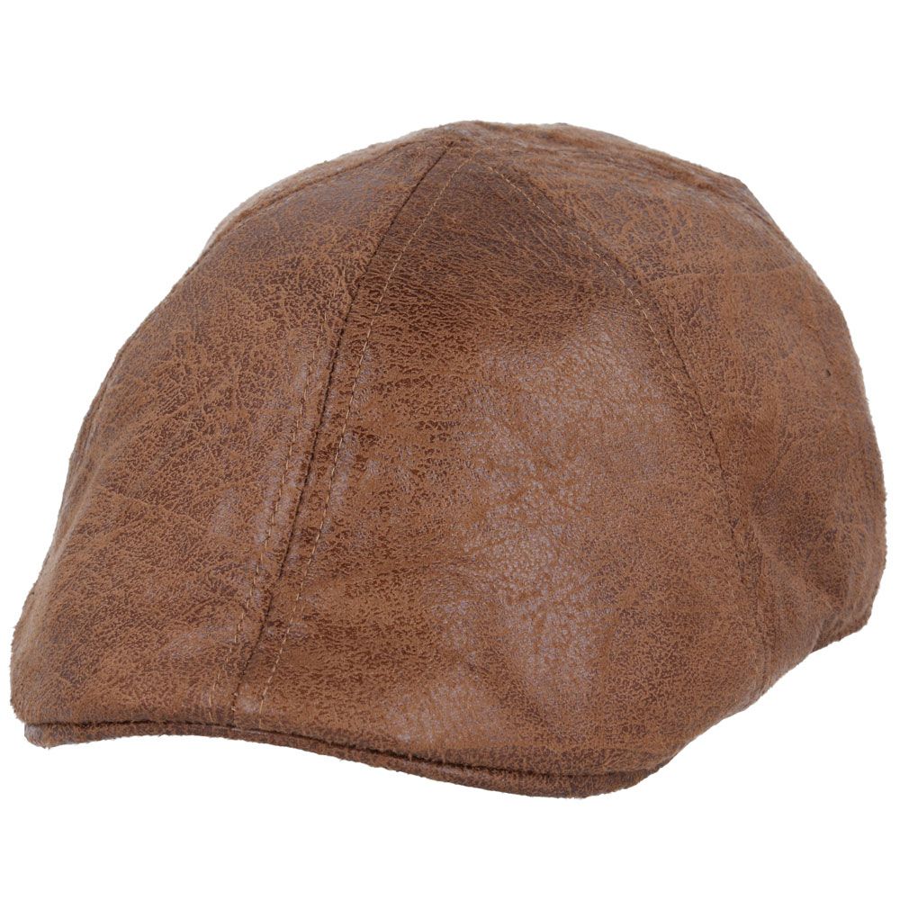 Cracked Leather Look Distressed Vintage Duckbill Flat Cap