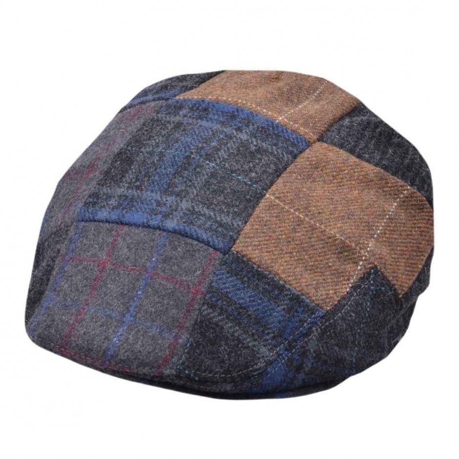 G&H Wool Check Tweed Multi Colours Patch Flat Cap