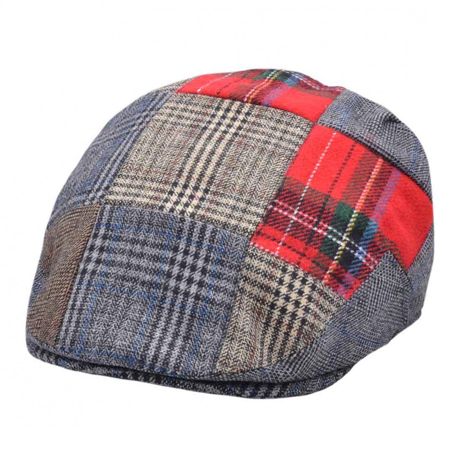 G&H Wool Check Tweed Patch Flat Cap - Multi Colours