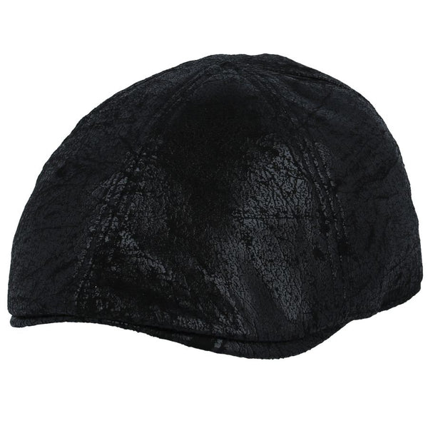 Cracked Leather Look Distressed Vintage Duckbill Flat Cap