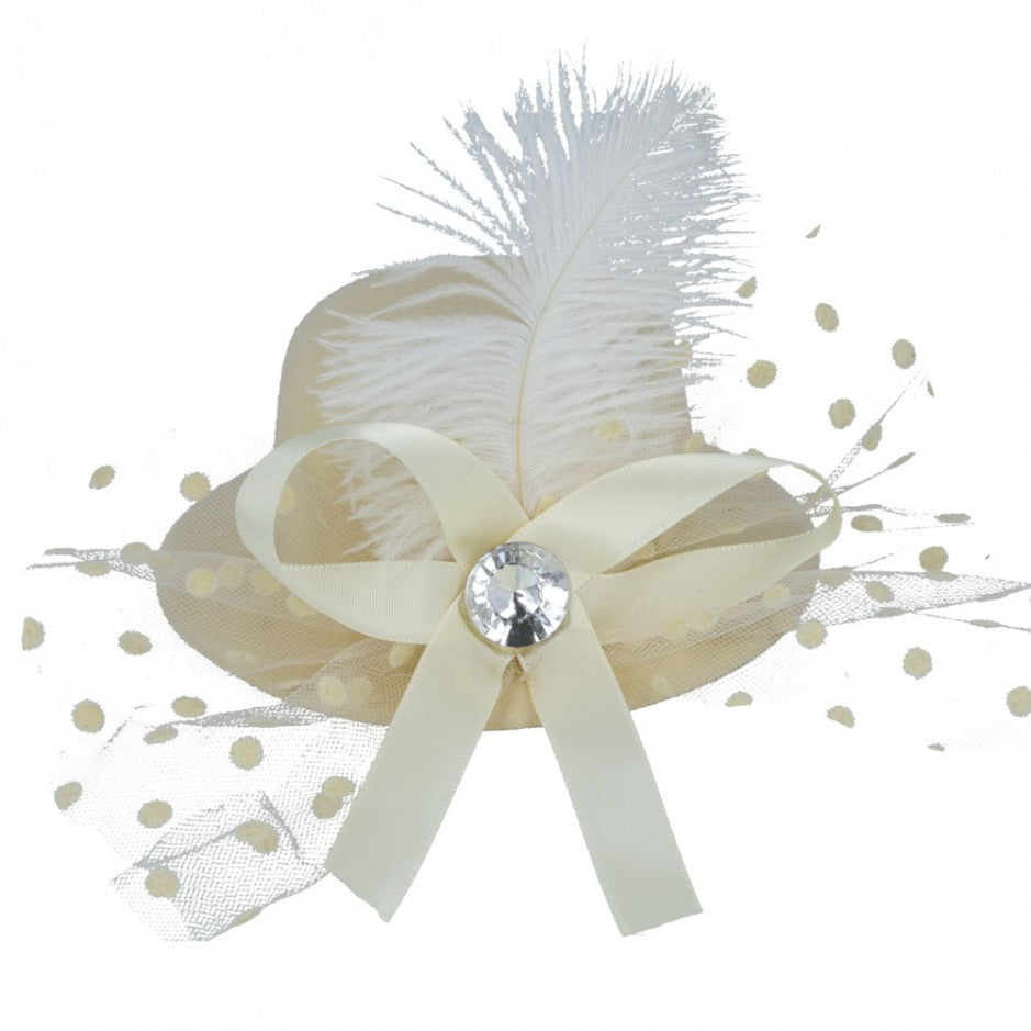Maz Mini Top Hat Fascinator With Elegant Feather & Diamond