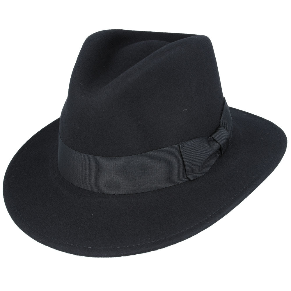 Unisex Wool Felt Crushable Fedora Hat With Grosgrain Band