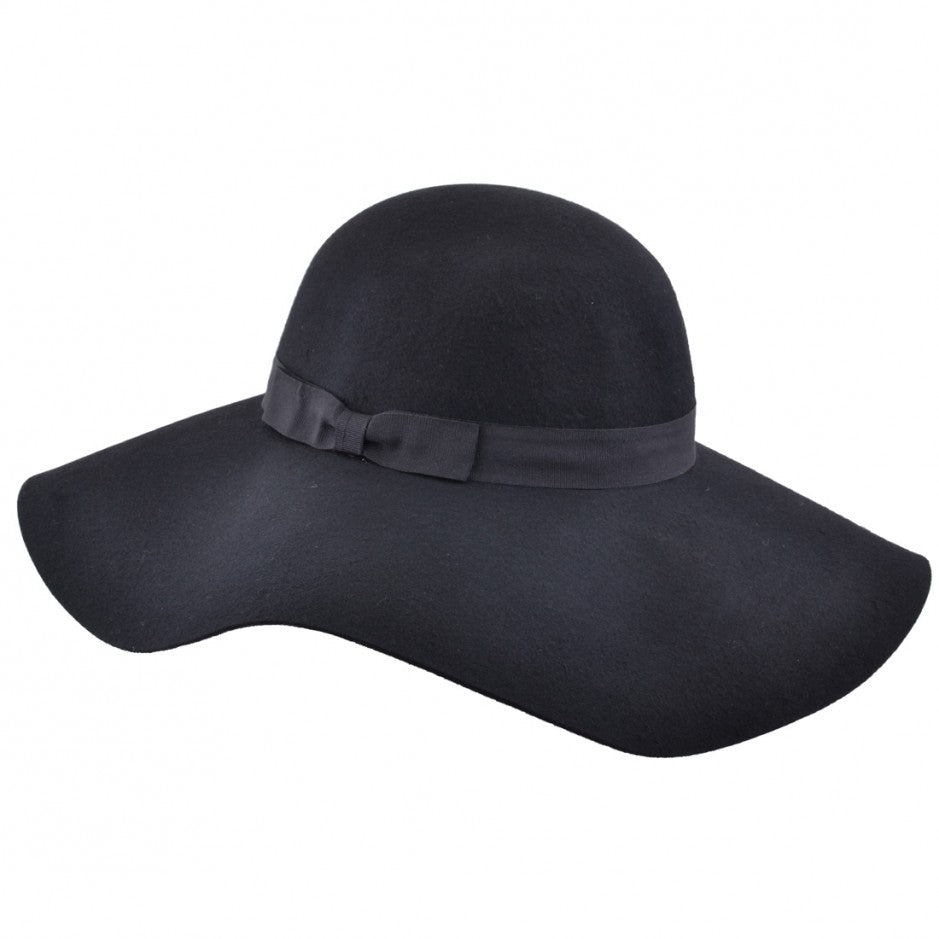 Wide Brim Wool Floppy Hat Black