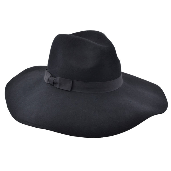 Wide Brim Felt Floppy Hat - Black