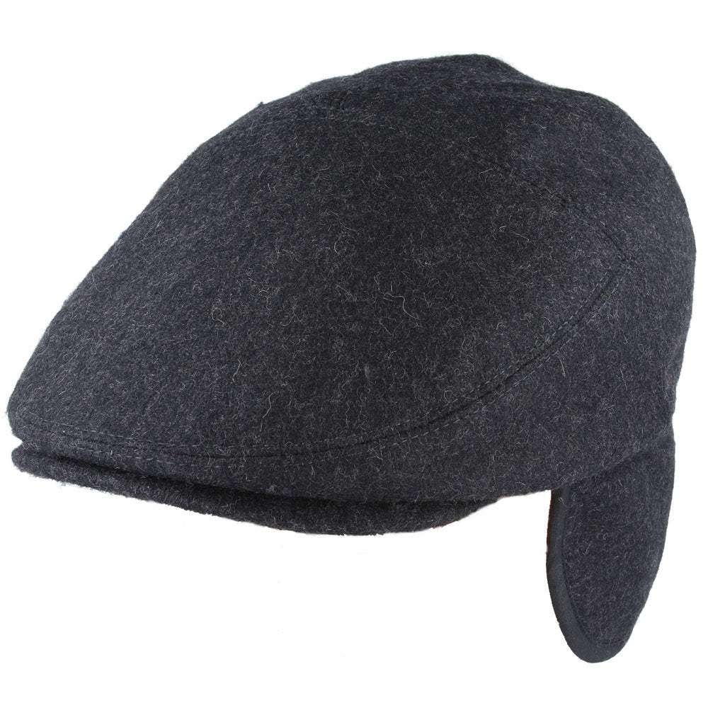 G&H Wool Flat Cap With Ear muffs - Black,Grey.Navy