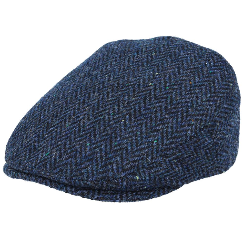 100% Wool Herringbone Brooklyn Flat Cap - Navy Blue